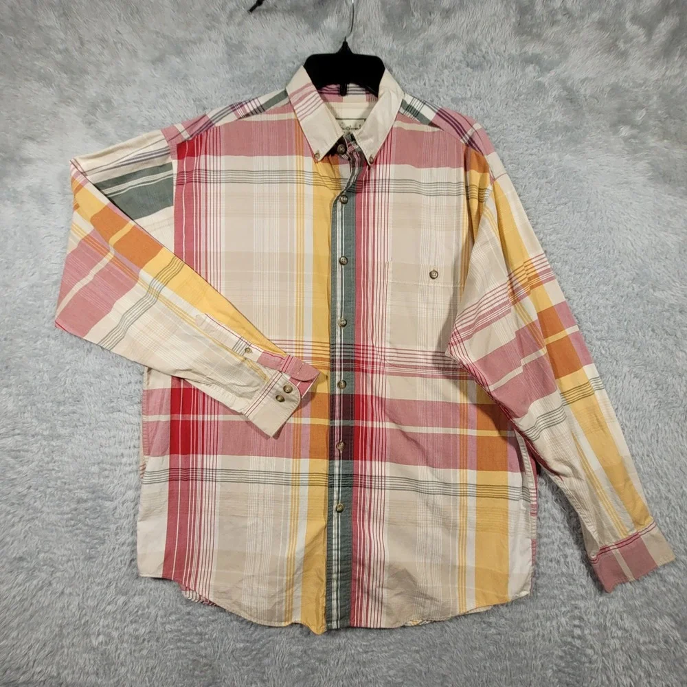 Eddie Bauer Plaid Button Down Shirt Mens L Multicolor Cotton Long Sleeve Casual